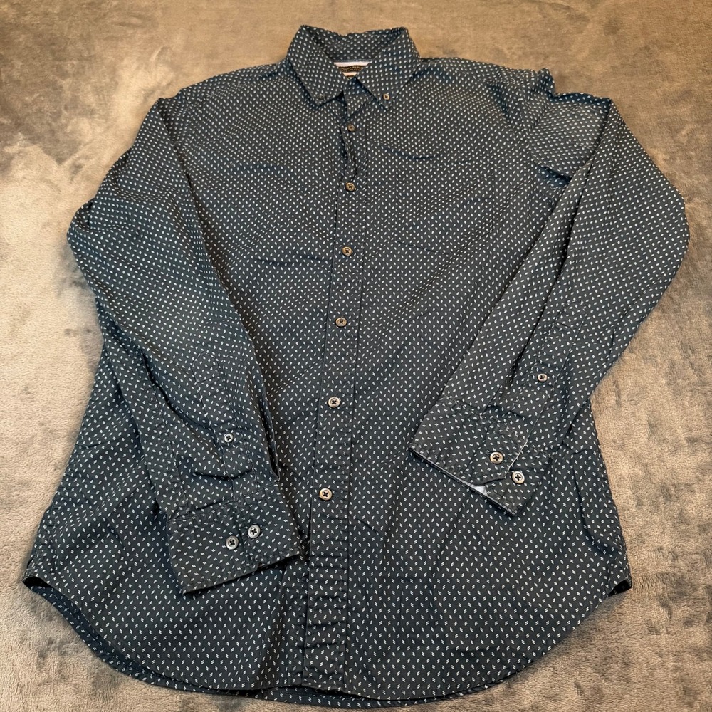 Banana Republic Custom 078 Wash Shirt Mens Medium Navy Blue Slim Fit Geometric - Picture 3 of 9